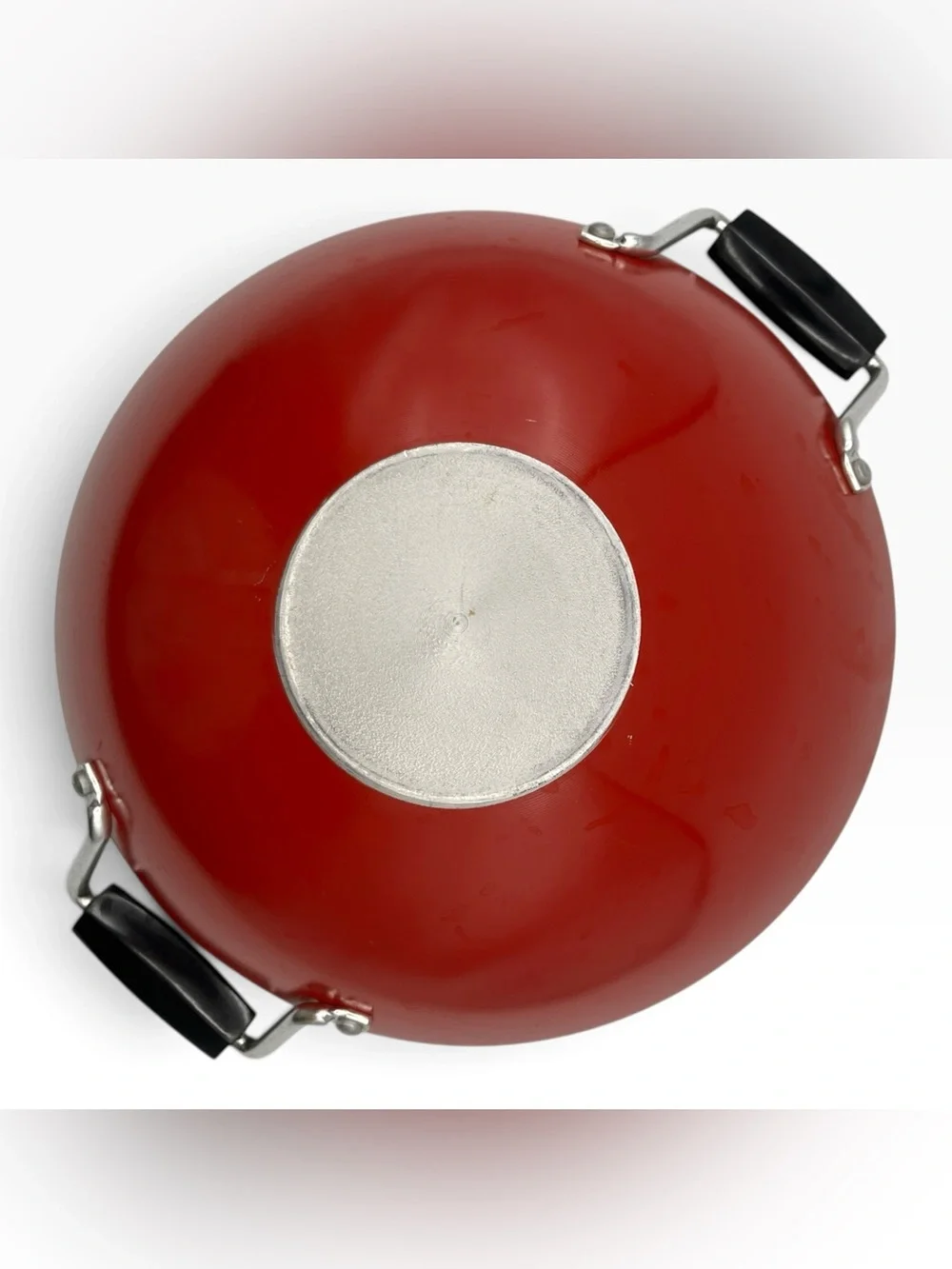 Vintage mid century modern Alluminum Wok Red Greek Key Round Bottom Stovetop Pan